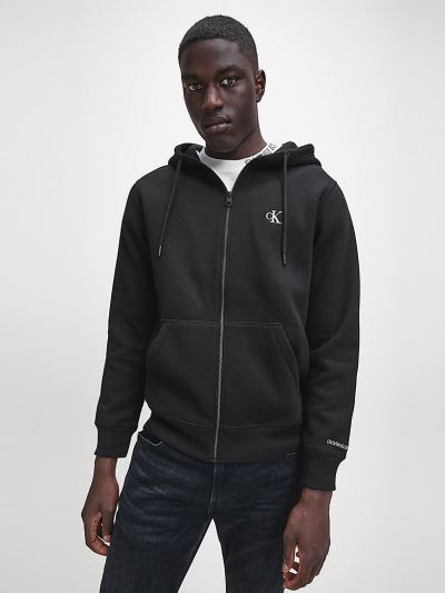 Calvin Klein Ruhák HU202254 | Calvin Klein Cotton Blend Fleece Zip Up Férfi Kapucnis Pulóver Fekete